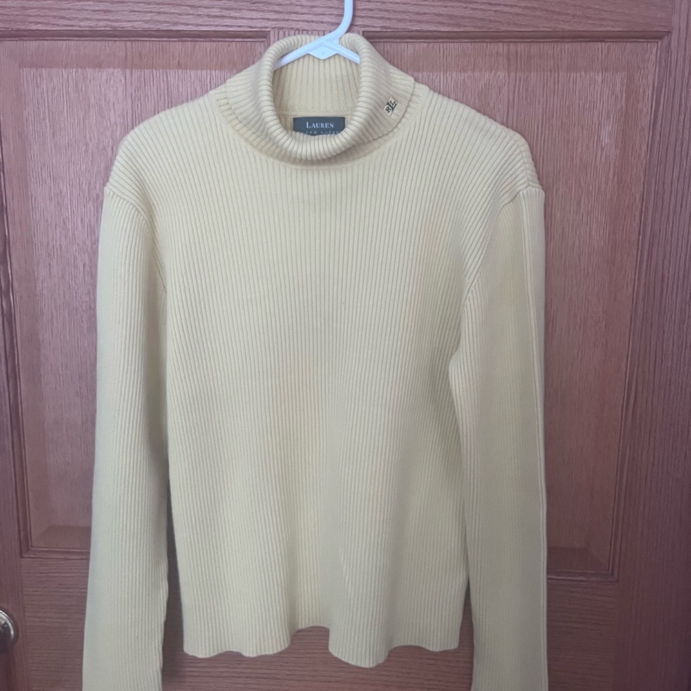 Lauren Ralph Lauren yellow, cotton ribbed turtleneck top size XL